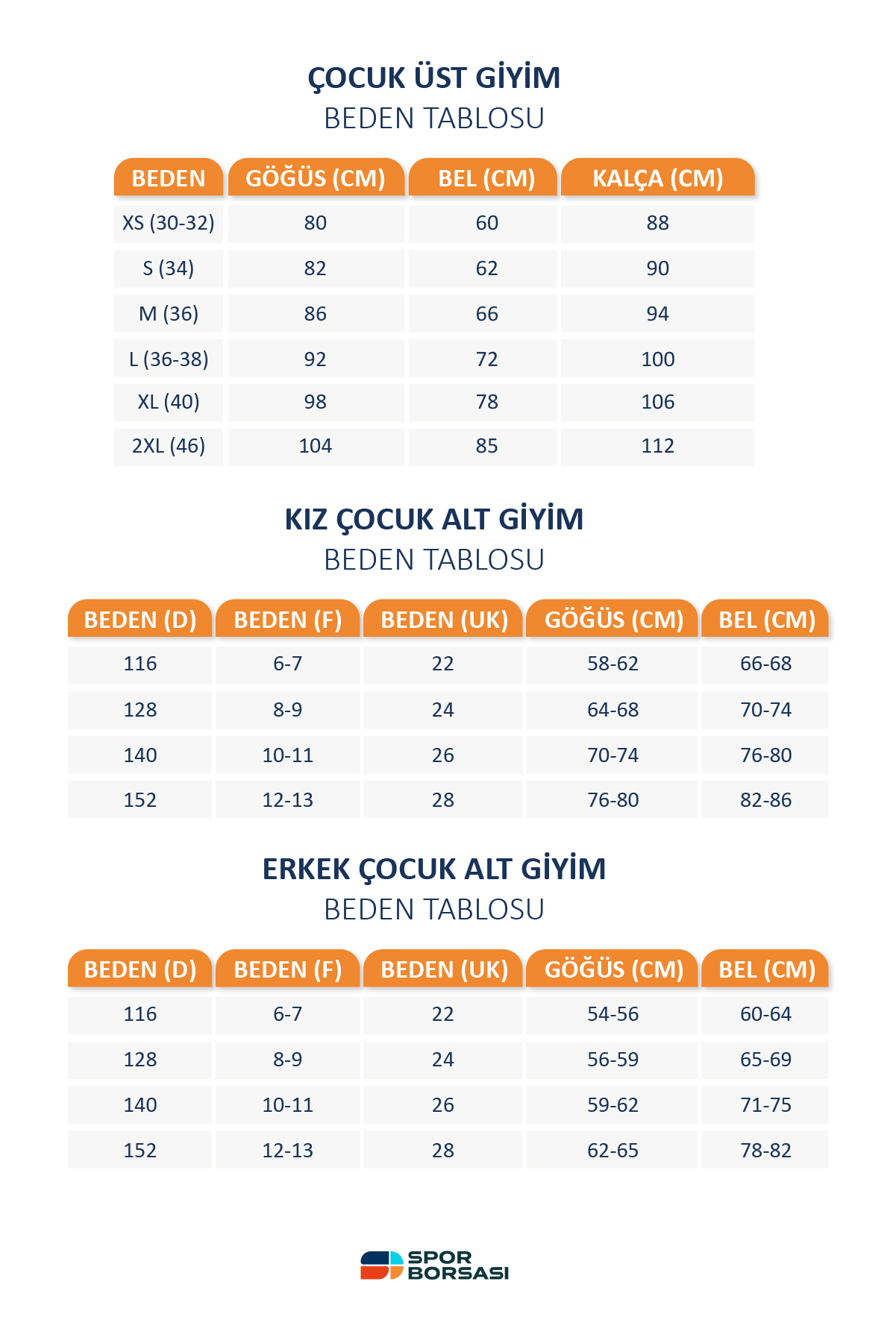Arena çocuk mayo beden tablosu